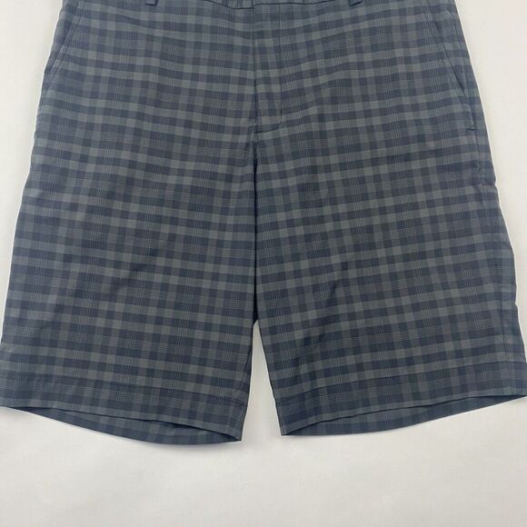 Nike GOLF Dri-Fit CORE Gray Black Plaid Flat Front Shorts Sz 34 Poly Stretch - Picture 4 of 11